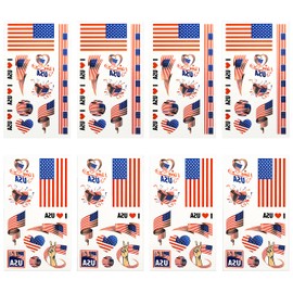 8 Sheets American Flag Temporary Tattoo, World Cup Tattoo Stickers Flag Tattoo Face Stickers for World Cup 2022 Labor Day Independence Day Patriotic Decorations(8 Sheets, 80 Pieces)