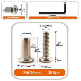 M6 x 3/4" Hex Drive Socket Cap Bolts Screws Kit,ALLOYPRO 35-Sets Binding Post Screws Socket Cover Connecting Bolt Fixing Post Screw for Furniture Chair Crib Table Cabinets,M6x20mm