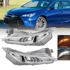 YLT AUTO Front Bumper Daytime Running Fog Light Dual Color LED DRL Pair Turn Signal Light Replacement Kit for 2015-2017 Toyota Camry XSE XLE