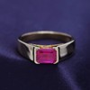AFFY Baguette Shape Simulated Ruby Solitaire Band Ring 14k Yellow