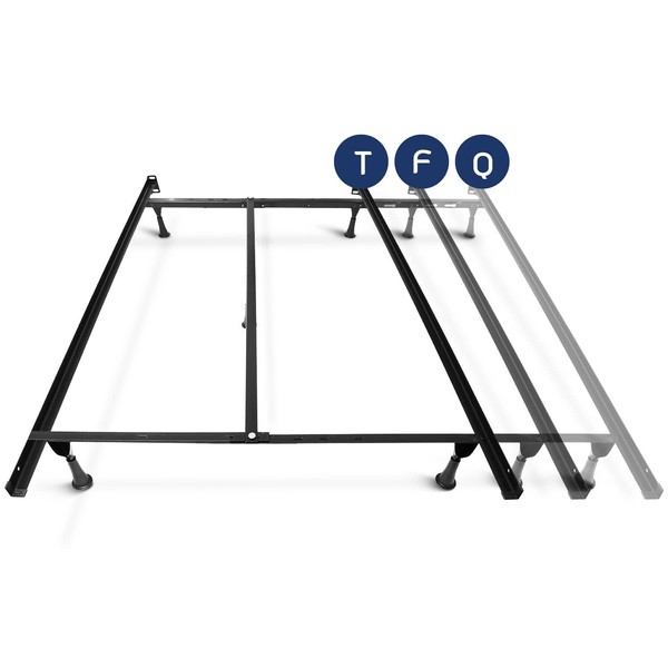 Nestl Adjustable Bed Rails - Metal Adjustable Bed Frame with Bed Center Support Leg - 5.25” H Low Bed Frame - Expands from Twin Size Bed Frame to Full Bed Frame, Metal Queen Bed Frame, Black