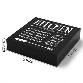 Funny Kitchen Decor Rustic Kitchen Decorations Wood Sign Desk Decor Farmhouse Black Wooden Box Sign for Home Dining Room Coffee Shelf Table Bar Living Room Counter Housewarming Gift