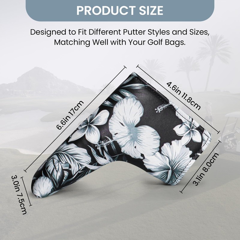 Golf Headcover Putter Skull & Four Leaf Clover, Lightweight Waterproof
