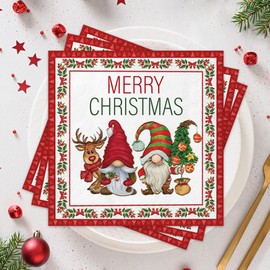 Wentsent Napkins Christmas Red, Pack of 40 Christmas Napkins with Gnome Christmas Tree Reindeer Motif 3-Ply Christmas Napkins Table Decoration for Winter New Year's Eve Holiday Napkin Technique