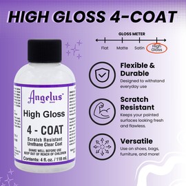 Angelus High Gloss 4-Coat Scratch-Resistant Leather Sealer – Durable, Flexible, Clear Coat Protection for Leather Shoes, Bags, Jackets & More - High Gloss Finish - 4 Fl Oz