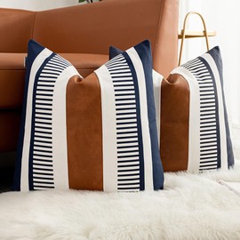 Vfuty Decorative Accent Pillow Covers 20x20 Boho Couch Pillow Cases Set of 2 Modern Farmhouse Stripe Cushion Covers for Couch Sofa Bed, Navy