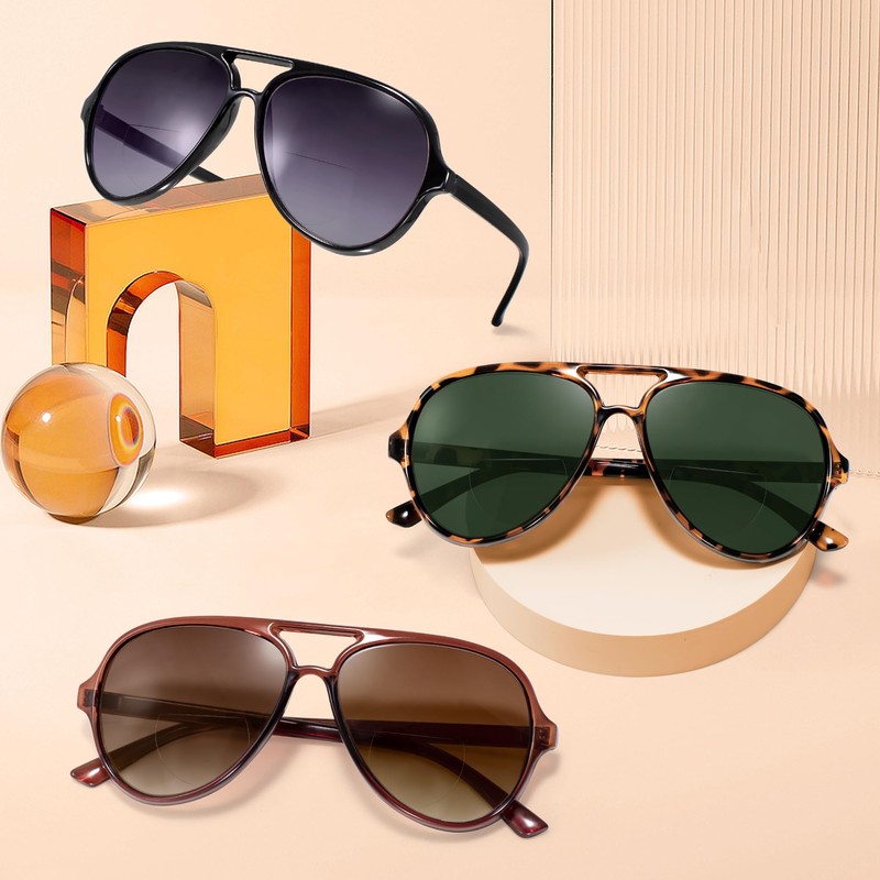 EYEGUARD 3 Pack Retro Aviator Bifocal Reading Sunglasses for Women