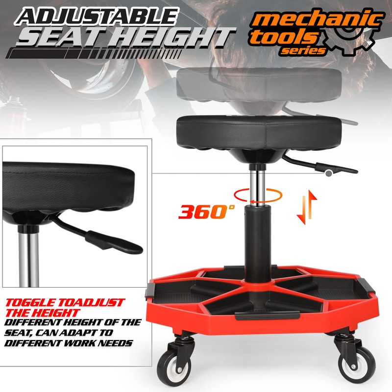 M-AUTO Pneumatic Mobile Rolling Garage Stool with Equipment Tray and