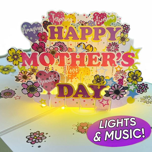 Lights & Music Pop Up Mothers Day Card – Sings Mamma Mia - Mothers Day Card for Wife, Happy Mothers Day Card from Husband, Mothers Day Card from Daughter, 1 Mothers Day Pop Up Card, Greeting