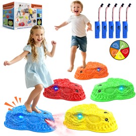 Dinosaur Toys for Kids 3-5, Mist Spraying Dino Roaring & Light up Stepping Stones for Kids, Indoor & Outdoor Durable Non-Slip Sensory Balance Stones with 5 Rechargeable Batteries, Great Toddlers Gift