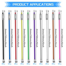 JTAREA 10Colors 6 Inch Stainless Steel Wires Keychains Kit 2mm Metal Wire Rings Keychain Cable Key Ring for Hanging Luggage Tag Keyring ID Tags (Pack of 30pcs)