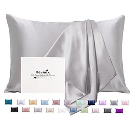Ravmix Mulberry Silk Pillowcase for Hair and Skin with Hidden Zipper, Both Sides 100% 21Momme Pure Silk, 1PCS, Standard Size 20×26inches, Apricot Gray