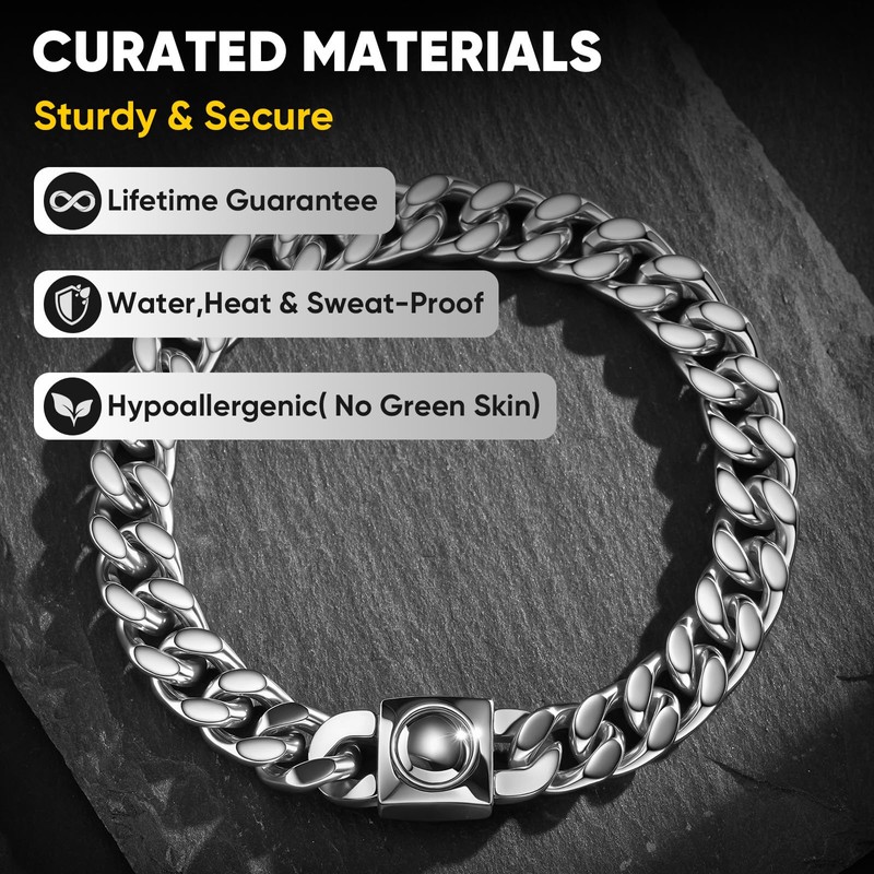 Chunky Cuban Link Chain Bracelet for Men: 9mm Width Silver