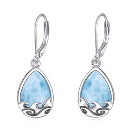 URONE Larimar Earrings for Women Wave Earrings Blue Gemstone Earrings Teardrop Larimar Jewelry Gifts