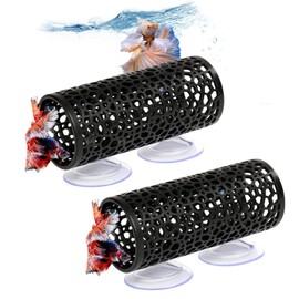 2 Pcs Betta Fish Tank Accessories Black Betta Tunnel Fish Toys Safe Hollow Hammock Cave Aquarium Decor Hideout Tube Shelter with Suction Cups for Small Fish Shrimp Reptile Guppies