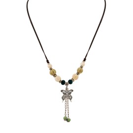 MINACHI Ceramic Beads Long Necklace, Watermelon Beads with Butterfly and Leaves Pendant, Bohemian Vintage Chunky Costume Jewelry for Women