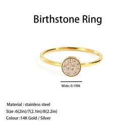 GlameVibe Birthstone Rings For Women, 14K Gold Round Stackable Cubic Zirconia Stainless Steel Birth Stone Ring To My Daughter/Mom Birthday Unique Gifts Jewelry (10-GOLD-October, 6)