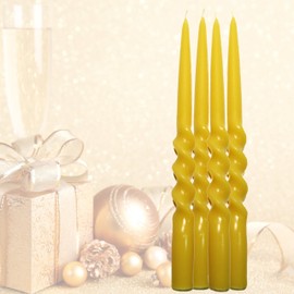 BCandle 100% Pure Beeswax Spiral Twist Taper Candles (Set of 4) Organic - 10 Inches Tall, 5/8 Inch Diameter, Hand Made