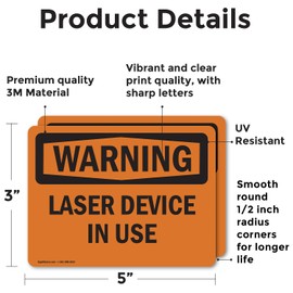 (2 Pack) Laser Device In Use OSHA Warning Sign 5 Inch X 3.5 Inch Vinyl Label Decal Sticker Weather Resistant, UV Protected for Workplace, Business, and Construction Site, Made in the USA