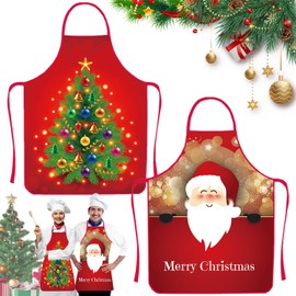 YISKY Christmas Kitchen Apron, Pack of 2 Christmas Aprons, Cooking Apron, Kitchen Apron, Red Christmas Apron, Funny Christmas Apron, Cartoon Christmas Apron, Gift for Christmas, A3