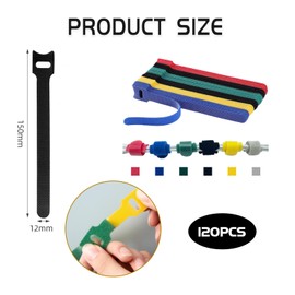 PLATEYTR 120 Pieces Cable Ties Reusable Cable Ties, Cable Organizer, Reusable Ties Velcro Ties Cable Management Ties