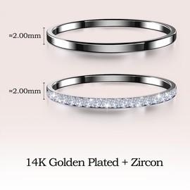 SZJCLTD 2 Pack 14K Gold Plated Stackable Rings Compatible with Oura Ring Gen 3/4, Cubic Zirconia Simulated Diamond Stacking Rings Eternity Bands for Smart Ring, 7, Stainless Steel Cubic Zirconia