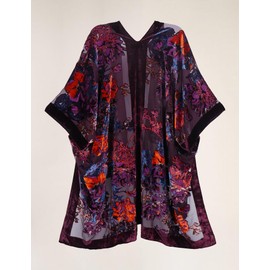 MJ SERECA Women's Burnout Velvet Kimono Long Cardigan Cover Up Casual Outfit (Wine/Bord)…