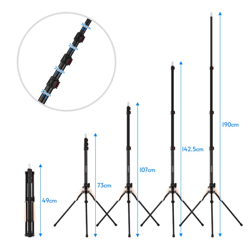 Andoer 190cm/74.8 Inch Portable Aluminum Alloy Photography Light Stand Reverse