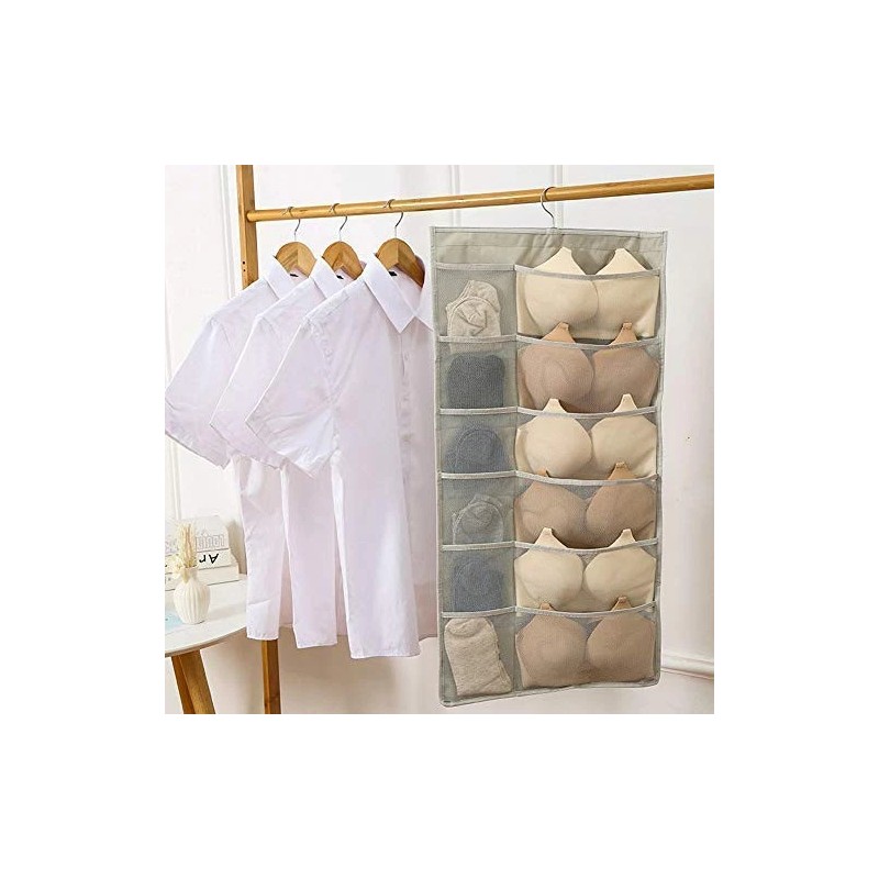 Newraturner Closet Hanging Organizer with Mesh Pockets & Rotating Metal