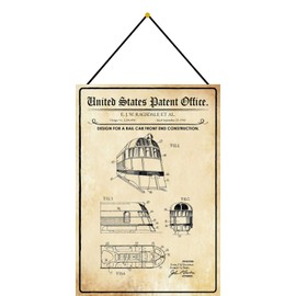 Blechschild With cord 30 x 20 cm United States Patent Office: Design for a Rail Car Front End Construction 1941 - Blechemma