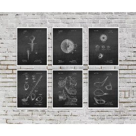 Gnosis Collage Art Golf Wall Decor Set of 6 Wall Art Prints Golf Decor Golf Club Ball Patent Art