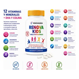 Vitaminas Niños Años Omega Colina Dha Minerales Esenciales Multivitamínico Infantil 120 Tabletas Sabor Frutos Rojos
