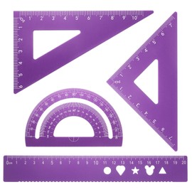 HARFINGTON 4pcs Triangular Ruler Set 20mm Aluminum Geometric Protractor Triangle Engineering Scale Drafting Ruler Kit for Office Home, Purple