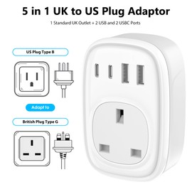 UK to US Plug Adaptor - UK to US Plug Adapter 40W USA Travel Adapter from UK for American Canada Thailand Mexico Colombia 4 in 1 USBC Fast Charger with USB C Port for Phone Pad (Type B) Tusreda