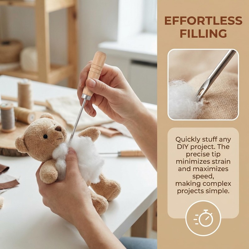 Angoily Stuffing Tool, Cotton Fillings Plug Awl with Wooden Handle