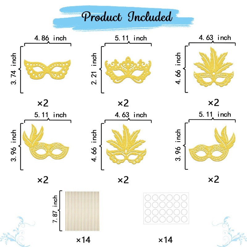 12 Pcs Masquerade Mask Centerpiece Sticks - Masquerade Mask Party