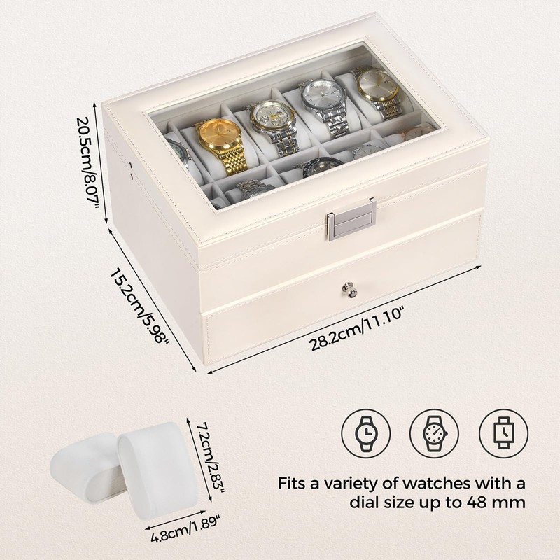 BEWISHOME Watch Case, 20-Slot Watch Box for Men, 2-Layer Watch