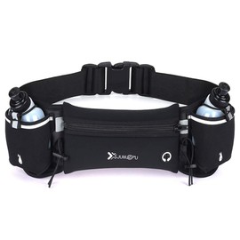 Running Belt with Water Bottles(2 X 175ml/6oz),Wanlxc Hydration Belt Fanny Waist Pack Bag Waterproof Adjustable Sports Waist Pouch for Running Cycling Fitness Training Hiking Exercise (Black)