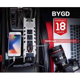 150W Car Power Inverter, DC 12V to 110V AC Car Plug Adapter Outlet Converter with 1 Cigarette Lighter Socket, 3 AC Outlets, Dual 4.8A Fast Charging USB Ports for Digital Devices
