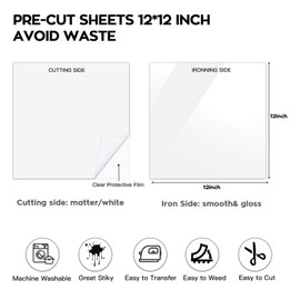 Dysania White HTV Heat Transfer Vinyl Bundle- 10 Pack 12"x12"Sheets HTV Vinyl, Pu Iron on Vinyl for T-Shirt,Easy to Cut & Weed for Heat Vinyl Design