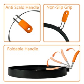 2 Pack 8 Inch Pancake Mold Omelette Ring for Griddle, Omelet Ring Pancake Ring with Insulated Handle, Stainless Steel Nonstick Round Egg Cooker Rings with Oil Brush for Fried Egg Omelet Breakfast