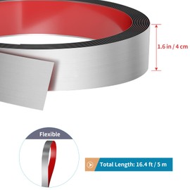 Sanbege Wall Trim Peel and Stick 16.4 ft x 1.6 in, Flexible Stainless Steel Molding for Wall, Ceiling, Fireplace, Furniture, Door, Mirror Frame, Craft Decoration (Brushed Silver)