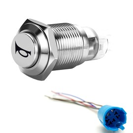 YIYIDA Push Button Switch Car Horn Switch Moment Switch 12 V DIY Switch 16 mm Red LED On/Off Reset Switch Button Metal Speaker Horn Switch Power Metal Rocker Switch with Socket