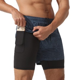 JIEHUA Shorts Deportivos Hombre,Short Running Hombre 2 en 1 con Bolsillos,Tejido 100D Transpirable y Secado Rápido,Forro Elástico Protector,Shorts Deportivos Hombre para Running,Gimnasio,Entrenamiento