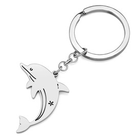 RAIDIN Stainless Steel 18K Gold Plated Ocean Animal Shark Whale Dolphin Keychain Keyring for Women Girls Car Purse Keys Gift (Silver-030 Dolphin)