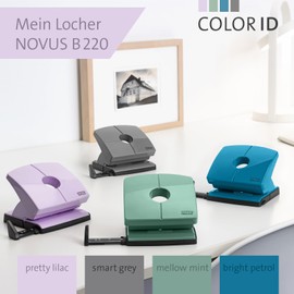 NOVUS B220 Colour ID 2.0 Hole Punch (20 Sheets Hole Capacity, Firmly Locking Stop Rail, Functional Parts Made of Metal) Pretty Purple