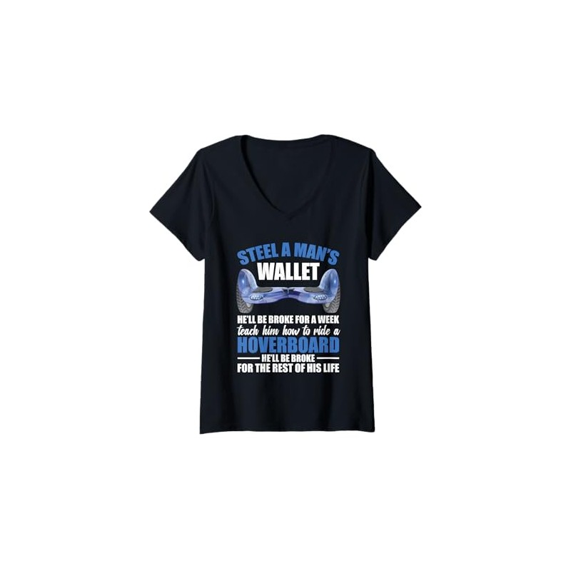 Womens Hoverboard Lover One Wheel Hoverboard Electric Scooter V-Neck T-Shirt