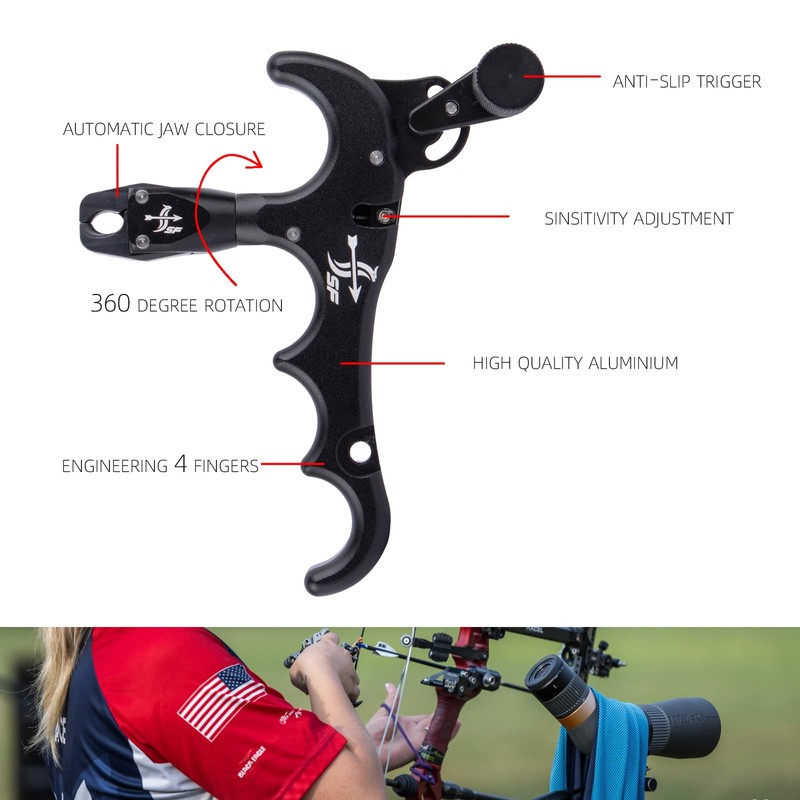 GQT Bow Release for Compound Bow, 4-Finger Archery Release Trigger,