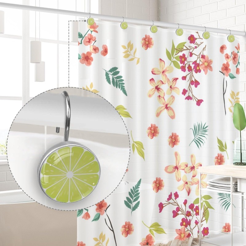 Green Lemon Decorative Shower Curtain Hook Rings 12 Pack Shower