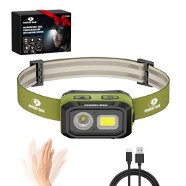 Mossy Oak 600 Lumens LED Headlamp, Dual Power Source, Motion Sensor Head Lamp with Magnetic Base, Stepless Dimming, Memory Mode for Camping, Running, Hiking